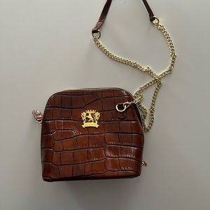 Italian brown leather satchel with gold chain